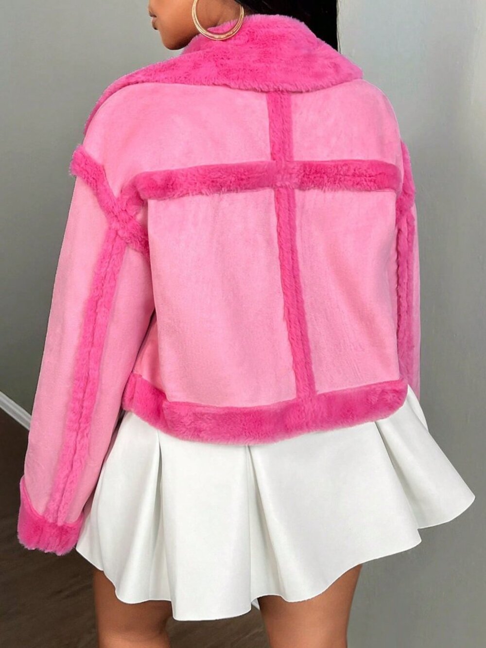 Hot Pink Casual Women's Faux Fur Coats - Picture 2 of 7